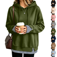 thumbnail image 1 of Womens Fake Two Piece Hooded Sweatshirt Casual Pullover Chic Layered Look Hooded Featuring Ribbed Contrast Trim Drawstring And Side Slits Daily Wear, 1 of 5