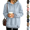 thumbnail image 1 of Womens Fake Two Piece Hooded Sweatshirt Casual Pullover Chic Layered Look Hooded Featuring Ribbed Contrast Trim Drawstring And Side Slits Daily Wear, 1 of 5
