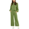 thumbnail image 1 of Womens Fall 2 Piece Lounge Outfits Solid Color Long Sleeve Crewneck Pullover with Pockets Wide Leg Pants Casual Sets Womens Clothes, 1 of 6
