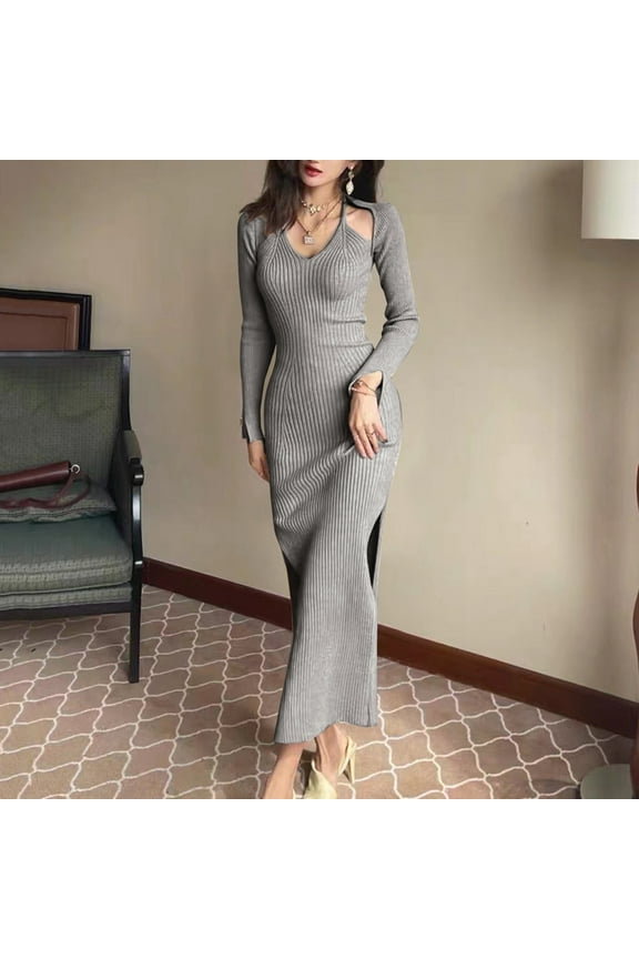 Womens Fall 2 Piece Outfits Bodycon Spaghetti Strap Sweater Dress And Long Sleeve Cropped Cardigan Knit Sets Dress Women Casual Summer plus Size for Women Casual Summer Skater Dress for Women Dress