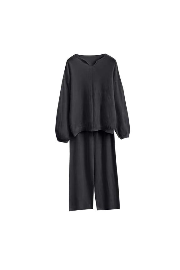 Womens Fall 2 Piece Sweater Set Long Sleeve Cable Knit Pullover Tops Wide Leg Pants Fashion Lounge Sets, Free Size