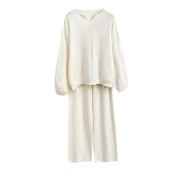 Womens Fall 2 Piece Sweater Set Long Sleeve Cable Knit Pullover Tops Wide Leg Pants Fashion Lounge Sets, Free Size
