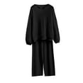 thumbnail image 1 of Womens Fall 2 Piece Sweater Set Long Sleeve Cable Knit Pullover Tops Wide Leg Pants Fashion Lounge Sets, Free Size, 1 of 4