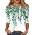 thumbnail image 1 of Womens Fall 3/4 Length Sleeve Tops Floral Print Tunics 3/4 Sleeve Crew Neck Plus Size Shirts Dressy Casual Tshirts Women's Fall Tops Fall Outfits for Women 2024 Trendy (Dark green), 1 of 5