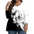 thumbnail image 1 of Womens Fall 3/4 Length Sleeve Tops Plus Size T-Shirts 3/4 Sleeve V Neck Floral Print Tshirts Dressy Casual Tunics Fall Clothes for Women 2024 Trendy black 3X-Large, 1 of 5