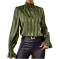 thumbnail image 1 of Womens Fall Business Pullover Shirts 2026 Mock Neck Long Sleeve Tops Fashion Striped Printed Ruffle Trim Tunic Going Out Top Ladies, 1 of 5