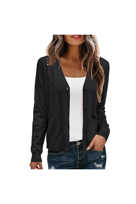 Womens Fall Cardigan Sweaters, Long Sleeve Shirts for Women Lightweight Casual Open Front Solid Color Button Down Cardigan Coats S-2XL