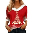 thumbnail image 1 of Womens Fall Christmas Tops V Neck 3/4 Sleeve Tree Print Shirts Casual Gift Tops, 1 of 5