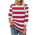 thumbnail image 1 of Womens Fall Clothes, 3/4 Sleeve Pullover for Women Fashion Loose Fit Striped Printed Crewneck Sweatshirts, 1 of 4