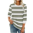 thumbnail image 1 of Womens Fall Clothes, 3/4 Sleeve Pullover for Women Fashion Loose Fit Striped Printed Crewneck Sweatshirts, 1 of 4