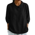 thumbnail image 1 of Womens Fall Clothes, 3/4 Sleeve Shirts for Women Summer Fashion Loose Fit Solid Color Lapel V Neck T-Shirts, 1 of 6