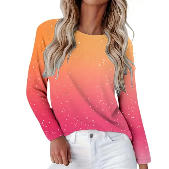 Womens Fall Clothes, Audhol Long Sleeve Shirts for Women Womens T Shirts Long Sleeve Crew Neck Shirts Basic Tee Sort Comfy Printed Tops Blouse Ladies Tops and Blouses Pink, M