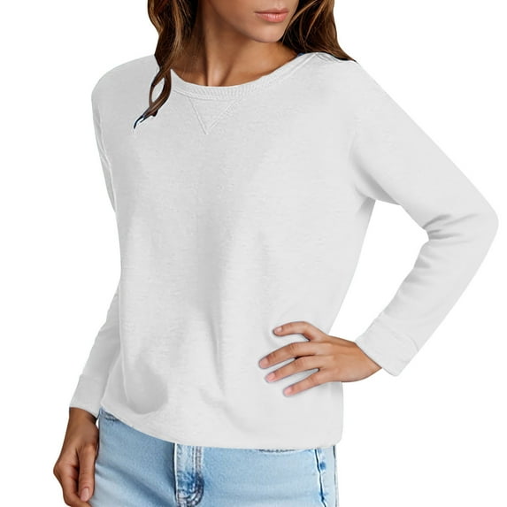 Womens Fall Clothes, Crewneck Sweatshirts for Women Fashion Loose Fit Solid Color Cropped Long Sleeve Pullover
