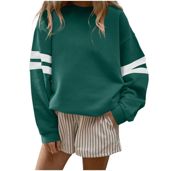 Womens Fall Clothes, Crewneck Sweatshirts for Women Fashion Loose Fit Solid Color Striped Printed Long Sleeve Pullover