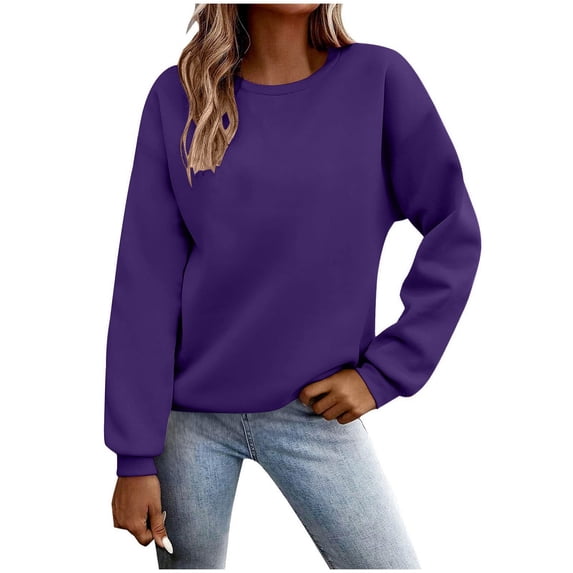 Womens Fall Clothes, Long Sleeve Pullover for Women Fashion Loose Fit Solid Color Crewneck Sweatshirts