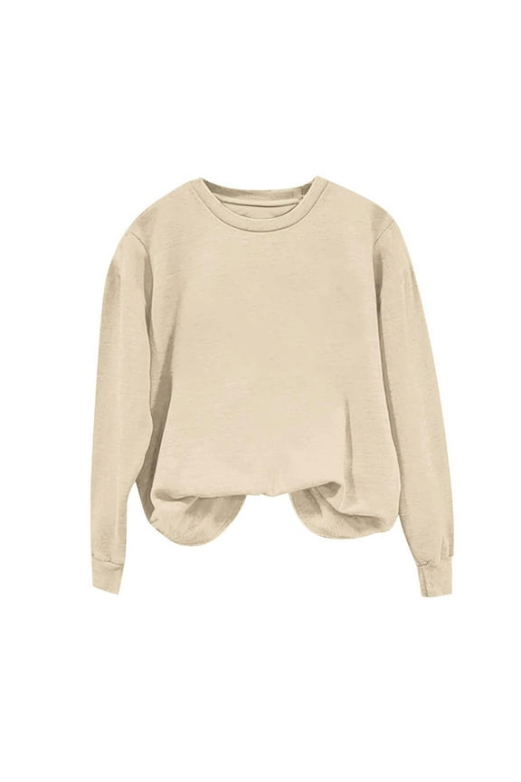 Womens Fall Clothes, Long Sleeve Pullover for Women Fashion Loose Fit Solid Color Crewneck Sweatshirts