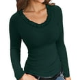 thumbnail image 1 of Womens Fall Clothes Long Sleeve Shirts Scoop Neck Ribbed Knit Slim Fitted Trendy Casual Tops Dark Green M, 1 of 9