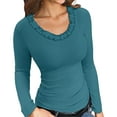 thumbnail image 1 of Womens Fall Clothes Long Sleeve Shirts Scoop Neck Ribbed Knit Slim Fitted Trendy Casual Tops Green L, 1 of 9