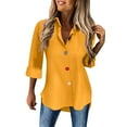 thumbnail image 1 of Womens Fall Clothes, Long Sleeve Shirts for Women Casual Loose Fit Solid Color Lapel Button Down Dressy Blouses, 1 of 6