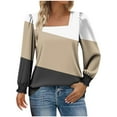 thumbnail image 1 of Womens Fall Clothes, Long Sleeve Shirts for Women Fashion Loose Fit Color Patchwork Square Neck T-Shirts Basic Tops, 1 of 5