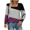 thumbnail image 1 of Womens Fall Clothes, Long Sleeve Shirts for Women Fashion Loose Fit Color Patchwork Square Neck T-Shirts Basic Tops, 1 of 5
