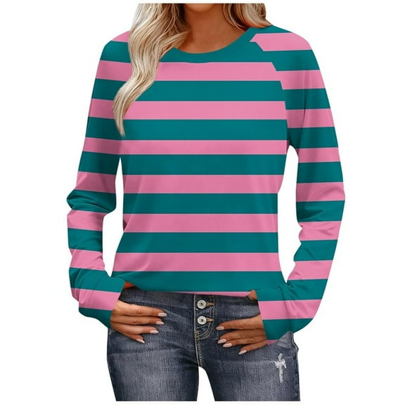 Womens Fall Clothes, Long Sleeve Shirts for Women Fashion Loose Fit Crewneck Printed Crewneck T-Shirts Basic Tops