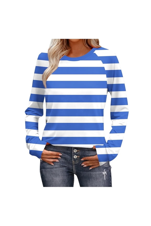 Womens Fall Clothes, Long Sleeve Shirts for Women Fashion Loose Fit Crewneck Printed Crewneck T-Shirts Basic Tops