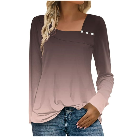 Womens Fall Clothes, Long Sleeve Shirts for Women Fashion Loose Fit Ombre Tie Dye V Neck Dressy Blouses with Buttons