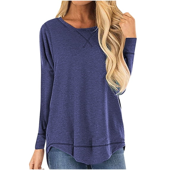 Womens Fall Clothes, Long Sleeve Shirts for Women Fashion Loose Fit Solid Color Basic Crewneck T-Shirts
