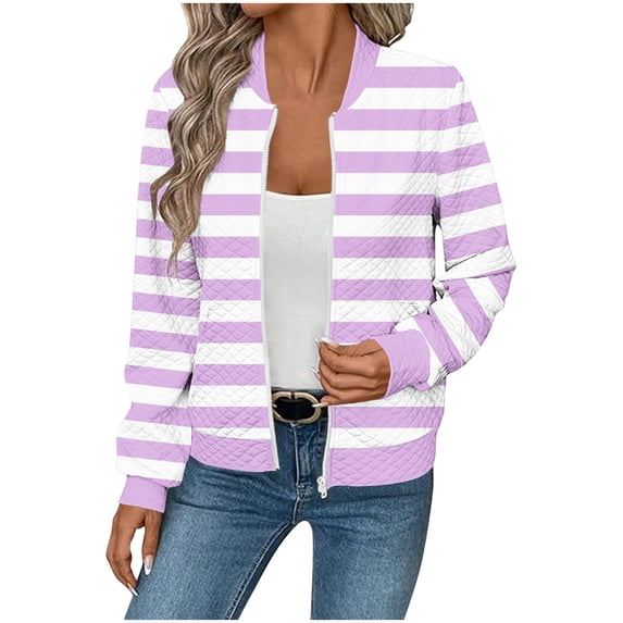Womens Fall Coats Winter Fashion Casual Striped Pocket Zipper Jacket Cardigan Top XXL