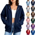 thumbnail image 1 of Womens Fall Coats Zip Up Hoodie Oversized Long Sleeve Drawstring Hooded Sweatshirt Jacket with Pockets XXL, 1 of 8