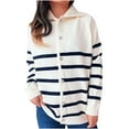 thumbnail image 1 of Womens Fall Collared Cardigan Long Sleeve Striped Knit Sweater Cardigans Button Front Knitwear Sweaters White, M, 1 of 4