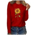 thumbnail image 1 of Womens Fall Crewneck Sunflower Graphic Print Tops Long Sleeve Cute Casual Tees, 1 of 6