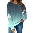 thumbnail image 1 of Womens Fall Crewneck Sweatshirts Ghost Halloween Outfits Loose Long Sleeve Gradient Sweat Shirts Casual Lounge Wear Green, 2XL, 1 of 4