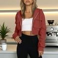 thumbnail image 1 of Womens Fall Cropped Jackets Zip up Long Sleeve Lightweight Short Coat Winter Trendy Hooded Sweatshirts New Womens Jackets Dressy Casual Red L, 1 of 8