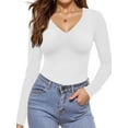 thumbnail image 1 of Womens Fall Deep V Neck Long Sleeve Shirts Modal Slim Fit Basic Tee Tops 2024, 1 of 6