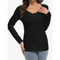 thumbnail image 1 of Womens Fall Deep V Neck Long Sleeve Shirts Modal Slim Fit Basic Tee Tops, 1 of 6