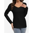 thumbnail image 1 of Womens Fall Deep V Neck Long Sleeve Shirts Modal Slim Fit Basic Tee Tops, 1 of 6