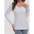 thumbnail image 1 of Womens Fall Deep V Neck Long Sleeve Shirts Modal Slim Fit Basic Tee Tops, 1 of 6