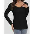 thumbnail image 1 of Womens Fall Deep V Neck Long Sleeve Shirts Modal Slim Fit Basic Tee Tops, 1 of 6
