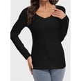 thumbnail image 1 of Womens Fall Deep V Neck Long Sleeve Shirts Modal Slim Fit Basic Tee Tops, 1 of 6