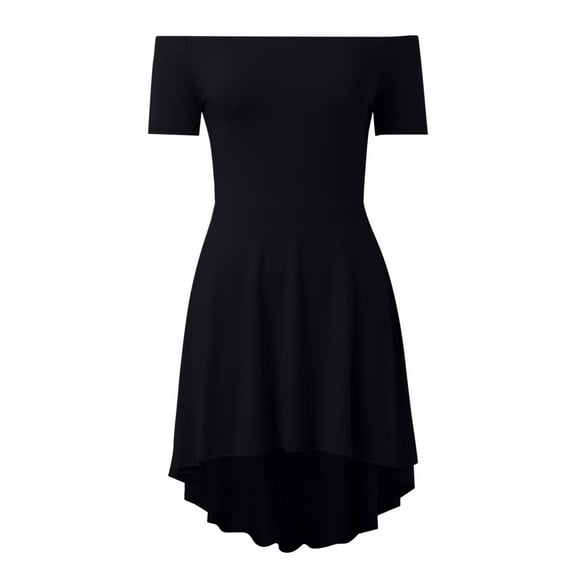 Womens Fall Dress Womens Off The Shoulder Short Sleeve High Low Cocktail Skater Dress Fall Dresses Women Black L