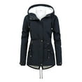 thumbnail image 1 of Womens Fall Fashion Jackets Fuzzy Fleece Lined Jacket Drawstring Waist Parka Coat Hooded Warm Winter Thicken Coat, 1 of 6