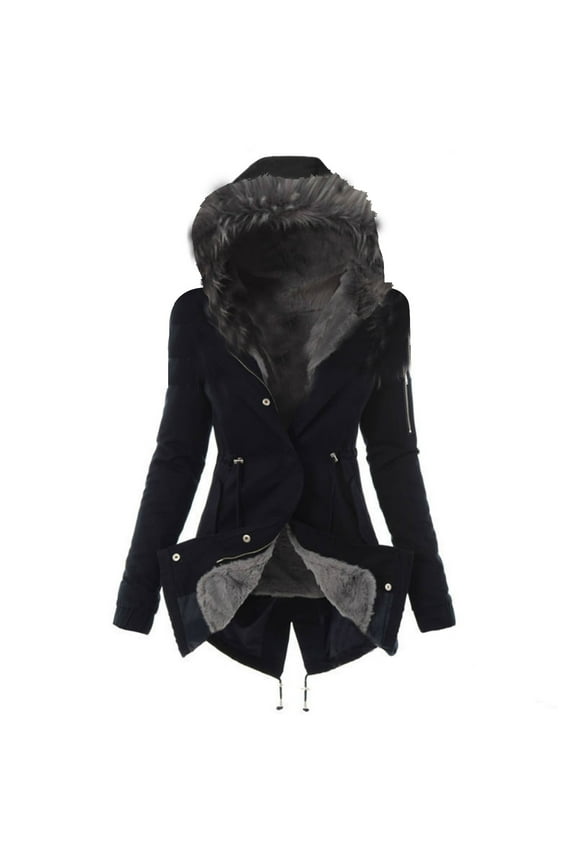 Womens Fall Fashion Jackets Lined Coat Long Sleeve Button Up Coat Winter Warm Thick Long Jacket Hooded Overcoat