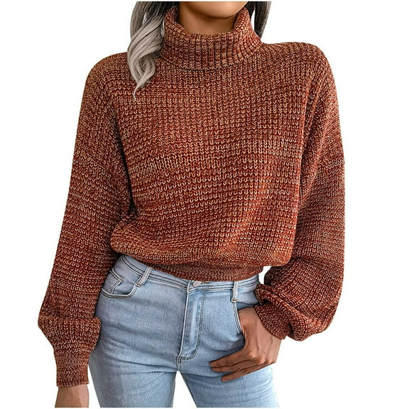 Womens Fall Fashion 2022! QLEICOM Sweaters for Women, Women's Fashion Casual Lantern Long Sleeve Turtleneck Knitted Sweater Turtleneck Sweater On Clearance