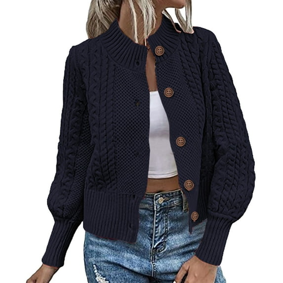 Womens Fall Fashion 2022 Womens Knit Crop Cardigan Coat Long Sleeve Solid Color Casual Sweater Tops Fashion Fall Comfy Outerwear