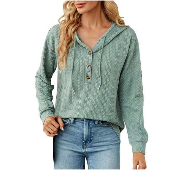 Womens Fall Fashion 2023 Clearance! VERUGU Hoodies for Women Fashion Solid Button Loose Long Sleeve Tops Sweater Mint Green L