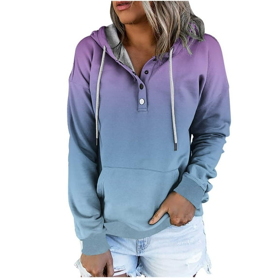 VERUGU Womens Tops Splice Color Fashion Loose Long Sleeve Hoodie Sweater Purple XL