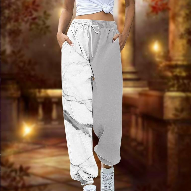 Womens Fall Fashion 2023 Women'S Trends Casual Full-Length Loose Pants  Solid High Waist Trousers Long Leg Pants White L