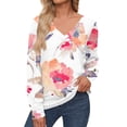 Womens Fall Fashion 2024 Floral Print Blouse Tops Long Sleeve V Neck